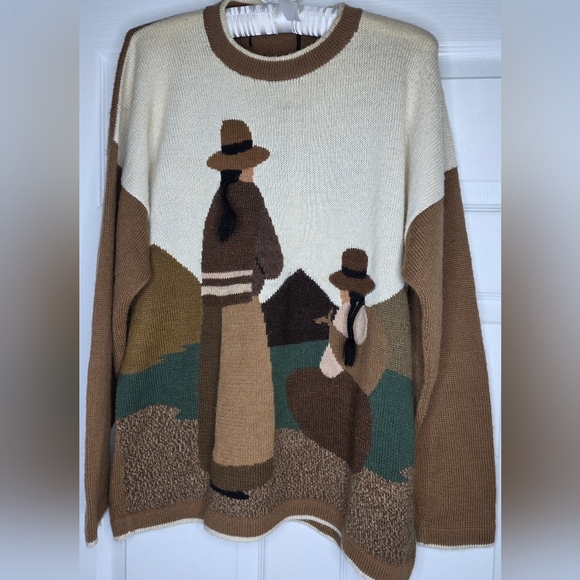 unbranded Sweaters - Vintage Peruvian Alpaca Storyteller Sweater 3D Hand Knit Folk Art Scene